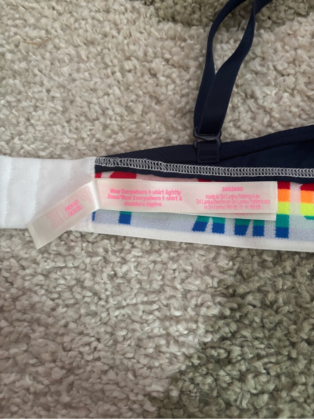 PINK Victoria's Secret Navy Blue Rainbow Wear Everywhere Lightly Lined Bra 36B - Picture 8 of 12